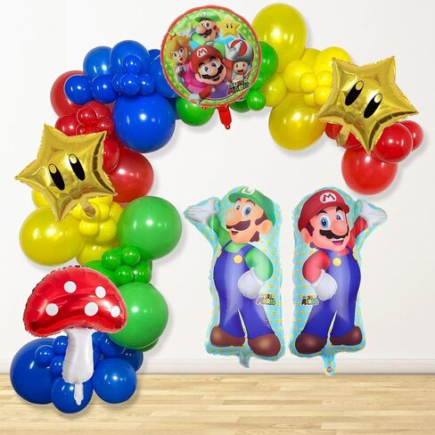 Mario Birthday Party Supplies, 133Pcs Balloons Arch Garland Kit, Assorted Latex Foil Balloons for Mario Birthday Party Decorations in Saudi Arabia