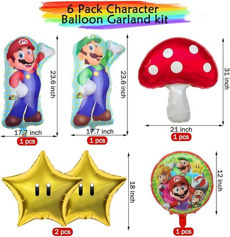Mario Birthday Party Supplies, 133Pcs Balloons Arch Garland Kit, Assorted Latex Foil Balloons for Mario Birthday Party Decorations in Saudi Arabia