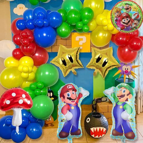 Mario Birthday Party Supplies, 133Pcs Balloons Arch Garland Kit, Assorted Latex Foil Balloons for Mario Birthday Party Decorations in Saudi Arabia