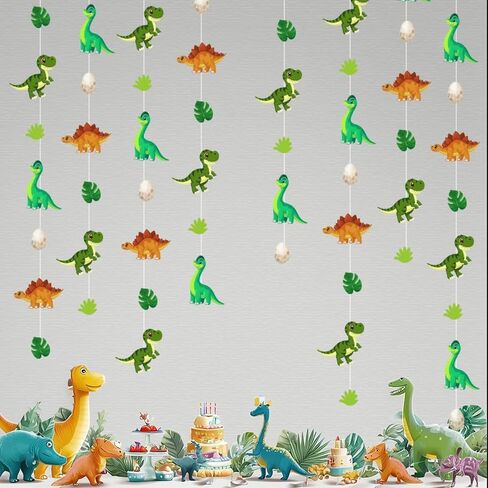 3 Pack Dinosaur Party Decorations Hanging Garlands, 30ft Dinosaur Streamer with Dinosaur Eggs Leaves, Dino Theme Party Supplies for Kids Birthday Baby Shower Jungle Party Décor in Kuwait