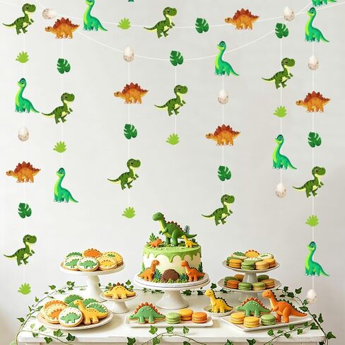 3 Pack Dinosaur Party Decorations Hanging Garlands, 30ft Dinosaur Streamer with Dinosaur Eggs Leaves, Dino Theme Party Supplies for Kids Birthday Baby Shower Jungle Party Décor in Kuwait