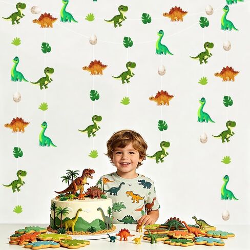 3 Pack Dinosaur Party Decorations Hanging Garlands, 30ft Dinosaur Streamer with Dinosaur Eggs Leaves, Dino Theme Party Supplies for Kids Birthday Baby Shower Jungle Party Décor in Kuwait