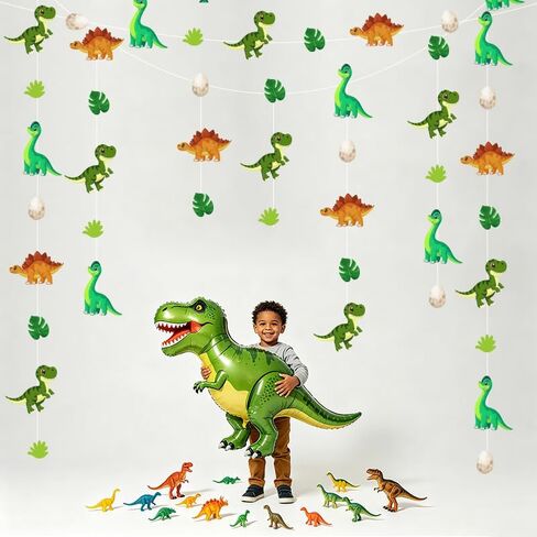 3 Pack Dinosaur Party Decorations Hanging Garlands, 30ft Dinosaur Streamer with Dinosaur Eggs Leaves, Dino Theme Party Supplies for Kids Birthday Baby Shower Jungle Party Décor in Kuwait