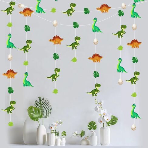 3 Pack Dinosaur Party Decorations Hanging Garlands, 30ft Dinosaur Streamer with Dinosaur Eggs Leaves, Dino Theme Party Supplies for Kids Birthday Baby Shower Jungle Party Décor in Kuwait