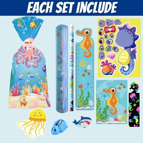 194PCS Under the Sea Party Favors 16 Pack Ocean Animals Stationery Set Bulk for Kids, Marine Animals Birthday Party Goodie Bag Stuffers Supplies Classroom Rewards Gifts for Kids in Saudi Arabia