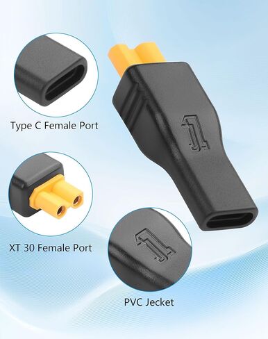 CERRXIAN USB C to XT30 Adapter, Type-C Female Input to XT30 Female Output Power Adapter for RC Lipo Battery Drone -2PCS in Kuwait