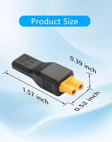 CERRXIAN USB C to XT30 Adapter, Type-C Female Input to XT30 Female Output Power Adapter for RC Lipo Battery Drone -2PCS in Kuwait