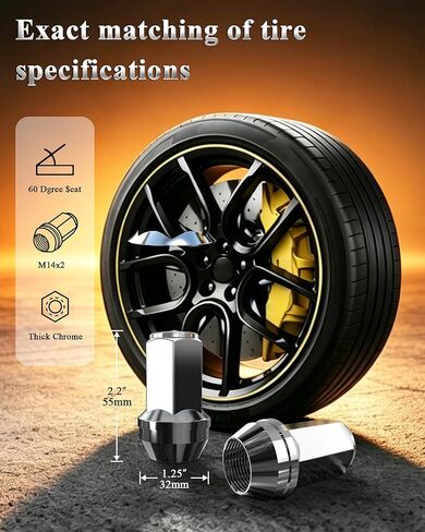 M14x2 Closed End Lug Nuts, 24 Pcs 13/16"(21mm) Hex Chrome Wheel Nuts, 2.2" Length 60° Conical Seat for Factory & Aftermarket Wheels in Saudi Arabia