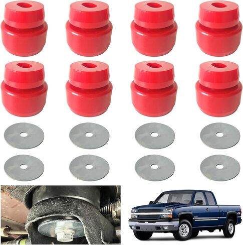 7-141 طقم جلبة للجسم والكابينة من البولي يوريثين لسيارة GMC Sierra 1500 2500 2WD/4WD & 1999-2014 Chevy Silverado مع غسالات (24 قطعة، أحمر) استبدال 7-141 in Saudi Arabia