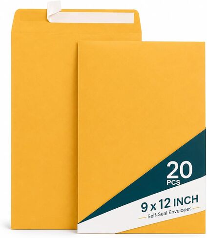9x12 Manilla Envelopes Self Seal, 20 Pack - 100 GSM Heavyweight Brown Kraft Large Envelopes 9x12 for Mailing, Shipping and Document Organizing, Easy Peel & Press in Kuwait