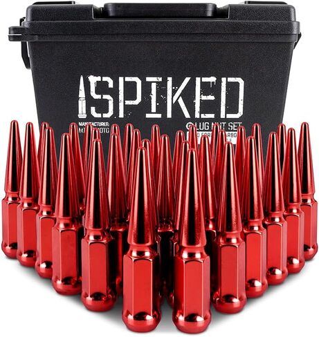 Mishimoto Spiked Lug Nuts, M14x1.5, 32-PC Set, Red in Kuwait