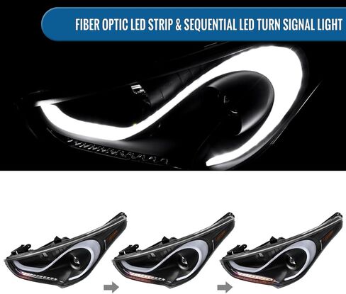 Ronnin - Fits 2012-2017 Hyundai Veloster Upgrade LED Running Light Tube Sequential Turn Signals Projector Headlights Assembly Pair | Black in Kuwait