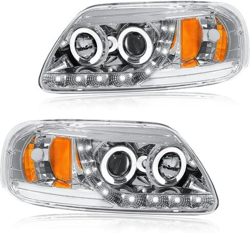 LED Projector Headlight Assembly, Fit 1997-2003 Ford F150/ 2004 Ford F150 Heritage/97-99 Ford F250 Light Duty/97-02 Ford Expedition Pair of Left & Right Side Chrome Housing Amber Reflector in Saudi Arabia