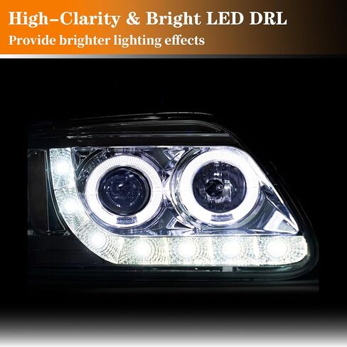 LED Projector Headlight Assembly, Fit 1997-2003 Ford F150/ 2004 Ford F150 Heritage/97-99 Ford F250 Light Duty/97-02 Ford Expedition Pair of Left & Right Side Chrome Housing Amber Reflector in Saudi Arabia