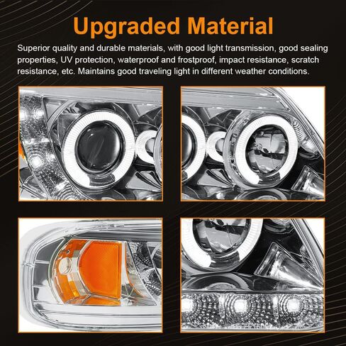 LED Projector Headlight Assembly, Fit 1997-2003 Ford F150/ 2004 Ford F150 Heritage/97-99 Ford F250 Light Duty/97-02 Ford Expedition Pair of Left & Right Side Chrome Housing Amber Reflector in Saudi Arabia