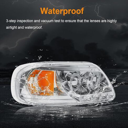 LED Projector Headlight Assembly, Fit 1997-2003 Ford F150/ 2004 Ford F150 Heritage/97-99 Ford F250 Light Duty/97-02 Ford Expedition Pair of Left & Right Side Chrome Housing Amber Reflector in Saudi Arabia