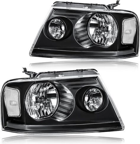 LED Projector Headlight Assembly, Fit 1997-2003 Ford F150/ 2004 Ford F150 Heritage/97-99 Ford F250 Light Duty/97-02 Ford Expedition Pair of Left & Right Side Chrome Housing Amber Reflector in Saudi Arabia