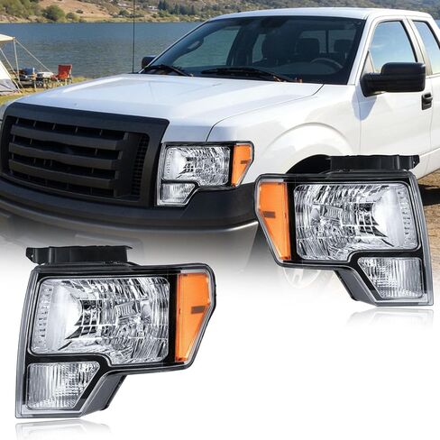 LED Projector Headlight Assembly, Fit 1997-2003 Ford F150/ 2004 Ford F150 Heritage/97-99 Ford F250 Light Duty/97-02 Ford Expedition Pair of Left & Right Side Chrome Housing Amber Reflector in Saudi Arabia