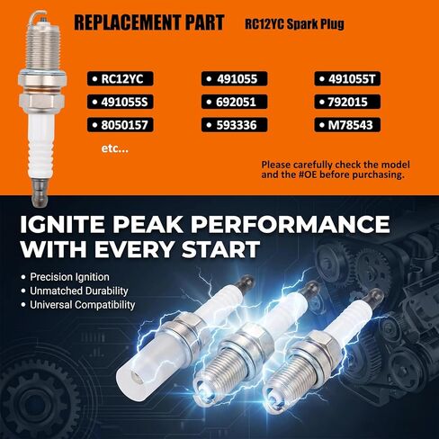 RC12YC سبائك النيكل شرارة مناسبة لمحركات البطل، متوافقة مع محرك بريجز وستراتون الصغير وتناسب جون ديري M78543، استبدال 491055 692051 792015 (24 قطعة) in Kuwait