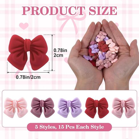 Incinkod 75 Pcs 3 Color Assorted Mini Resin Bows Flatback Charms, Cute Bow Embellishments Bulk for Hair Clips, Jewelry Making, Valentines, Galentine in Saudi Arabia