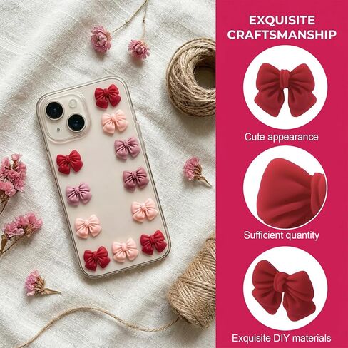 Incinkod 75 Pcs 3 Color Assorted Mini Resin Bows Flatback Charms, Cute Bow Embellishments Bulk for Hair Clips, Jewelry Making, Valentines, Galentine in Saudi Arabia