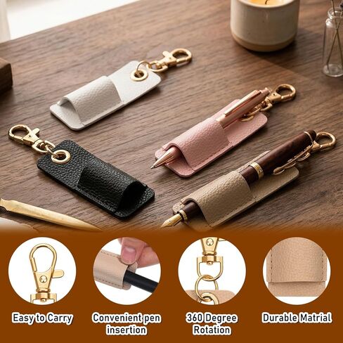 Lanyard Pen-Holder, Portable Anti-Lost Pen Holder, Pen-Lanyards Pencil Badge Holder Pocket PU Leather Pen Keychain for Pencil Badges Clipboard Nurses Office Courier(Black+White+Pink+Khaki) in Kuwait