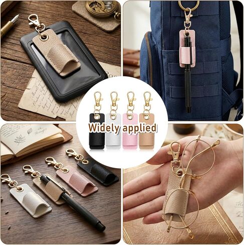 Lanyard Pen-Holder, Portable Anti-Lost Pen Holder, Pen-Lanyards Pencil Badge Holder Pocket PU Leather Pen Keychain for Pencil Badges Clipboard Nurses Office Courier(Black+White+Pink+Khaki) in Kuwait