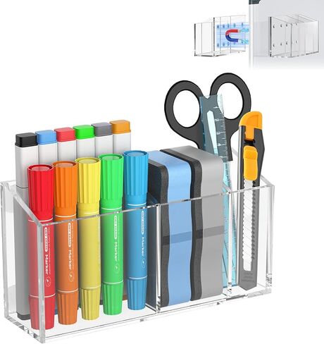 Magnetic Dry Erase Marker Holder,Non-slip Acrylic Magnet Pen Holder for Classroom, Office and Refrigerator (Clear, Large) in Saudi Arabia