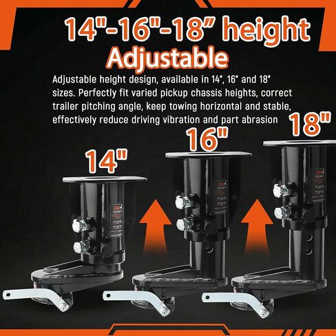 Patented 6" Offset Fifth Wheel to Gooseneck Adapter, Height Adjustable 14-18", Bolt-On to Kingpin Box, Ideal for Trucks Needing Extra Clearance When Towing Fifth Wheel Campers, with Safety Chain in Saudi Arabia