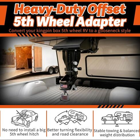 Patented 6" Offset Fifth Wheel to Gooseneck Adapter, Height Adjustable 14-18", Bolt-On to Kingpin Box, Ideal for Trucks Needing Extra Clearance When Towing Fifth Wheel Campers, with Safety Chain in Saudi Arabia