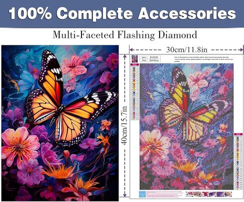 Butterfly Diamond Art Kits for Adults - Full Drill Diamond Paintings for Beginners, Round 5D Diamond Painting Pictures Gem Art Painting Kits DIY Crafts Kits 12x16in in Kuwait