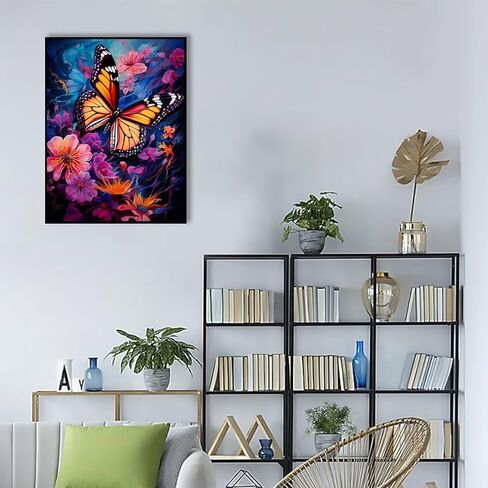 Butterfly Diamond Art Kits for Adults - Full Drill Diamond Paintings for Beginners, Round 5D Diamond Painting Pictures Gem Art Painting Kits DIY Crafts Kits 12x16in in Kuwait