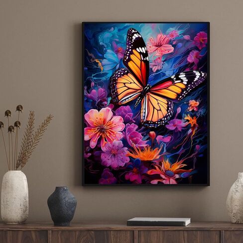 Butterfly Diamond Art Kits for Adults - Full Drill Diamond Paintings for Beginners, Round 5D Diamond Painting Pictures Gem Art Painting Kits DIY Crafts Kits 12x16in in Kuwait