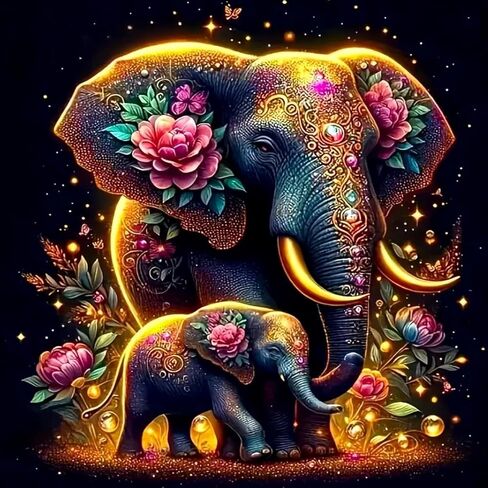 YQFCZDQ Round 5D Diamond Painting Kits for Adults,Elephant Diamond Art Kits for Adults Beginner,Animal DIY Full Drill Diamond Dots Paintings with Diamonds Picture Gem Art Craft Home Wall Decor 14x14in in Saudi Arabia