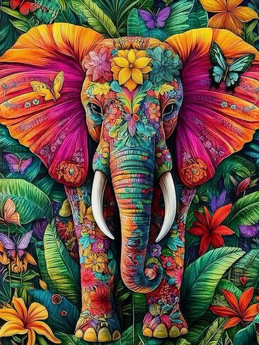 Colorful Flowers Elephant 5D Diamond Painting Kits for Adults,Butterfly Diamond Art, Full Drill Round Rhinestone Dot Gem Art Crafts, DIY Paint with Diamonds for Home Wall Decor 12x16 Inch in Kuwait