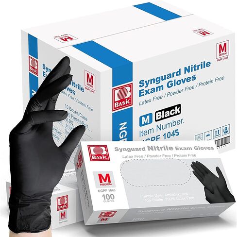 Jointown Basic Medical BLACK Nitrile Exam Gloves, 4 Mil,- Latex-Free & Powder-Free - NGPF1045 (2 boxes of 100), Medium in Saudi Arabia