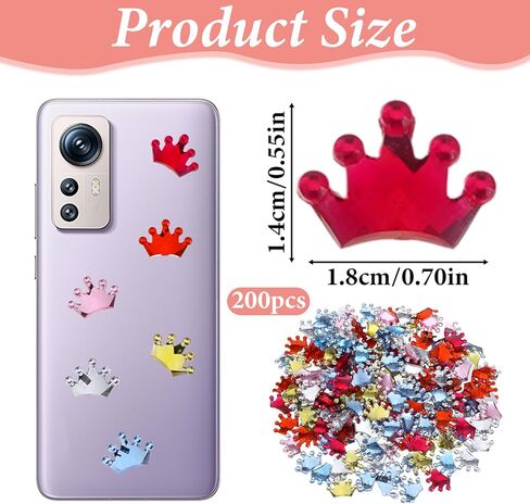 Shimmeroo 200Pcs Mini Resin Crown Flat Back, 1.8cm Multicolor Acrylic Crowns Charms, Small Flatback Crowns for Decorating Scrapbooks, Mobile Phone Cases Clothing DIY Crafts in Kuwait