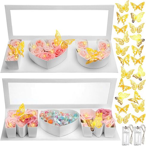 Vertintong 2 Sets Father Day Gifts Box Dad Fillable Flower Gift Boxes I Love U Cardboard Letter Shaped Fillable Packaging Box with 24 Pcs Gold Butterfly Decoration for Father's Day Birthday in Kuwait
