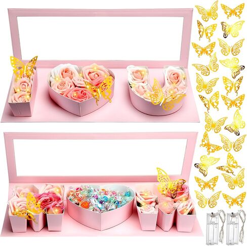 Vertintong 2 Sets Father Day Gifts Box Dad Fillable Flower Gift Boxes I Love U Cardboard Letter Shaped Fillable Packaging Box with 24 Pcs Gold Butterfly Decoration for Father's Day Birthday in Kuwait