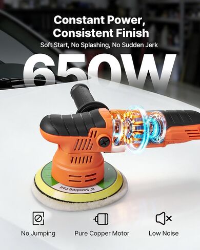 VEVOR Car Buffer Polisher, 6-Inch Dual Action Polisher Buffer Waxer, 650W 6 Variable Speeds 2000-6800RPM Random Orbital Polisher Kit for Cars Detailing, Waxing, Polishing in Kuwait