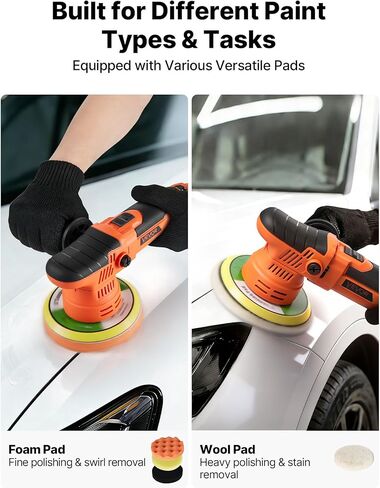 VEVOR Car Buffer Polisher, 6-Inch Dual Action Polisher Buffer Waxer, 650W 6 Variable Speeds 2000-6800RPM Random Orbital Polisher Kit for Cars Detailing, Waxing, Polishing in Kuwait