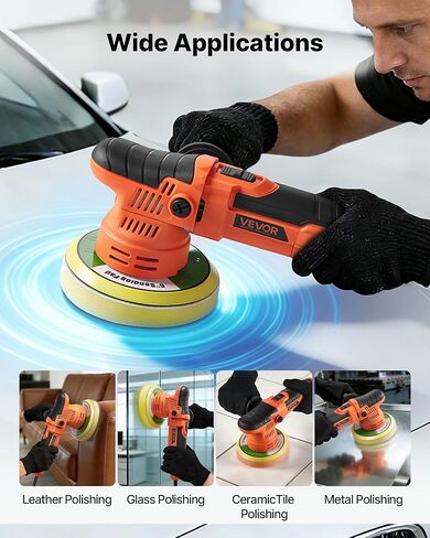 VEVOR Car Buffer Polisher, 6-Inch Dual Action Polisher Buffer Waxer, 650W 6 Variable Speeds 2000-6800RPM Random Orbital Polisher Kit for Cars Detailing, Waxing, Polishing in Kuwait
