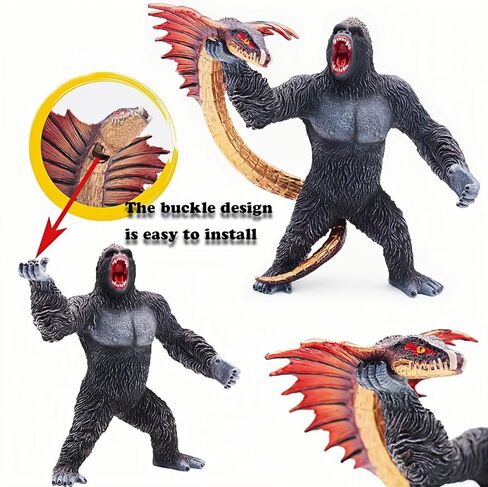 لعبة نموذج غوريلا بلاستيكية واقعية مع ثعبان - تمثال حيوان الغابة لهواة الجمع والأطفال وديكور المنزل in Kuwait