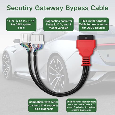 for Autel Original TCAN003 Splitter Diagnostic Cable for Tesla Y/S/X / 3,20 Pin + 12 Pin to 16 Pin OBDII Adapter OBD2 Connector Work with Autel Scanner MaxiSys Ultra MS909 Elite II PRO in Saudi Arabia