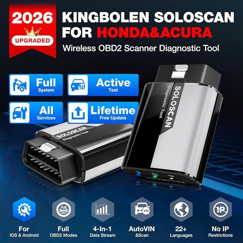 Kingbolen Soloscan for Honda Acura OBD2 Scanner Bluetooth, Bidirectional Test Full System Diagnostic Scan Tool for Android & iOS, All Reset Services, AutoVin, Lifetime No Subscriptions in Kuwait