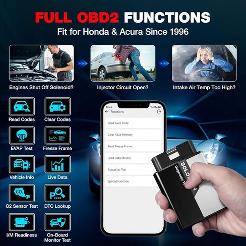 Kingbolen Soloscan for Honda Acura OBD2 Scanner Bluetooth, Bidirectional Test Full System Diagnostic Scan Tool for Android & iOS, All Reset Services, AutoVin, Lifetime No Subscriptions in Kuwait
