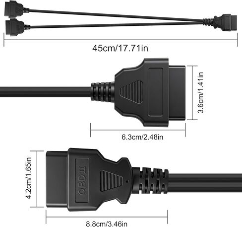 كابل MEIRIYFA Obd2 Splitter Y من 1 ذكر إلى 2 أنثى 16Pin Obd II كابل محول موصل تمديد مقسم تشخيصي لمركبات Obd2 - 30 سم/11.81 بوصة in Kuwait