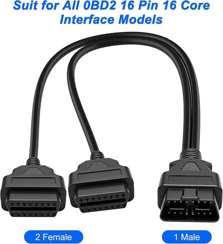 كابل MEIRIYFA Obd2 Splitter Y من 1 ذكر إلى 2 أنثى 16Pin Obd II كابل محول موصل تمديد مقسم تشخيصي لمركبات Obd2 - 30 سم/11.81 بوصة in Kuwait