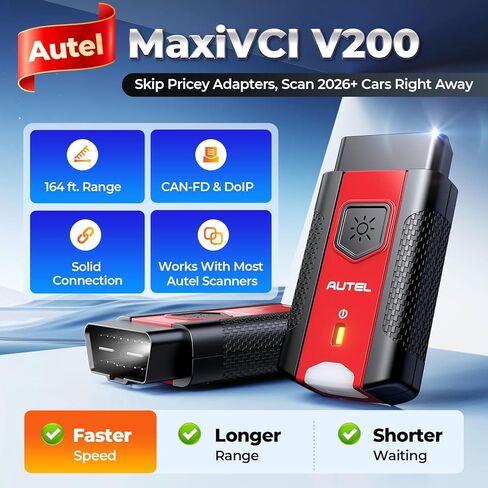 Autel VCI200 Wireless Diagnostic Dongle with CAN FD & DoIP, OBD2 Bluetooth Adapter Connector V200, Upgrade of V150 V100 VCI150 VCI100, Compatible with KM100, MS906 Series, ITS600, BT608, BT609 in Kuwait