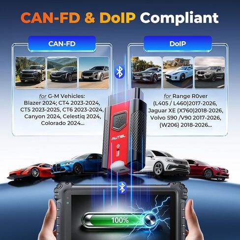 Autel VCI200 Wireless Diagnostic Dongle with CAN FD & DoIP, OBD2 Bluetooth Adapter Connector V200, Upgrade of V150 V100 VCI150 VCI100, Compatible with KM100, MS906 Series, ITS600, BT608, BT609 in Kuwait